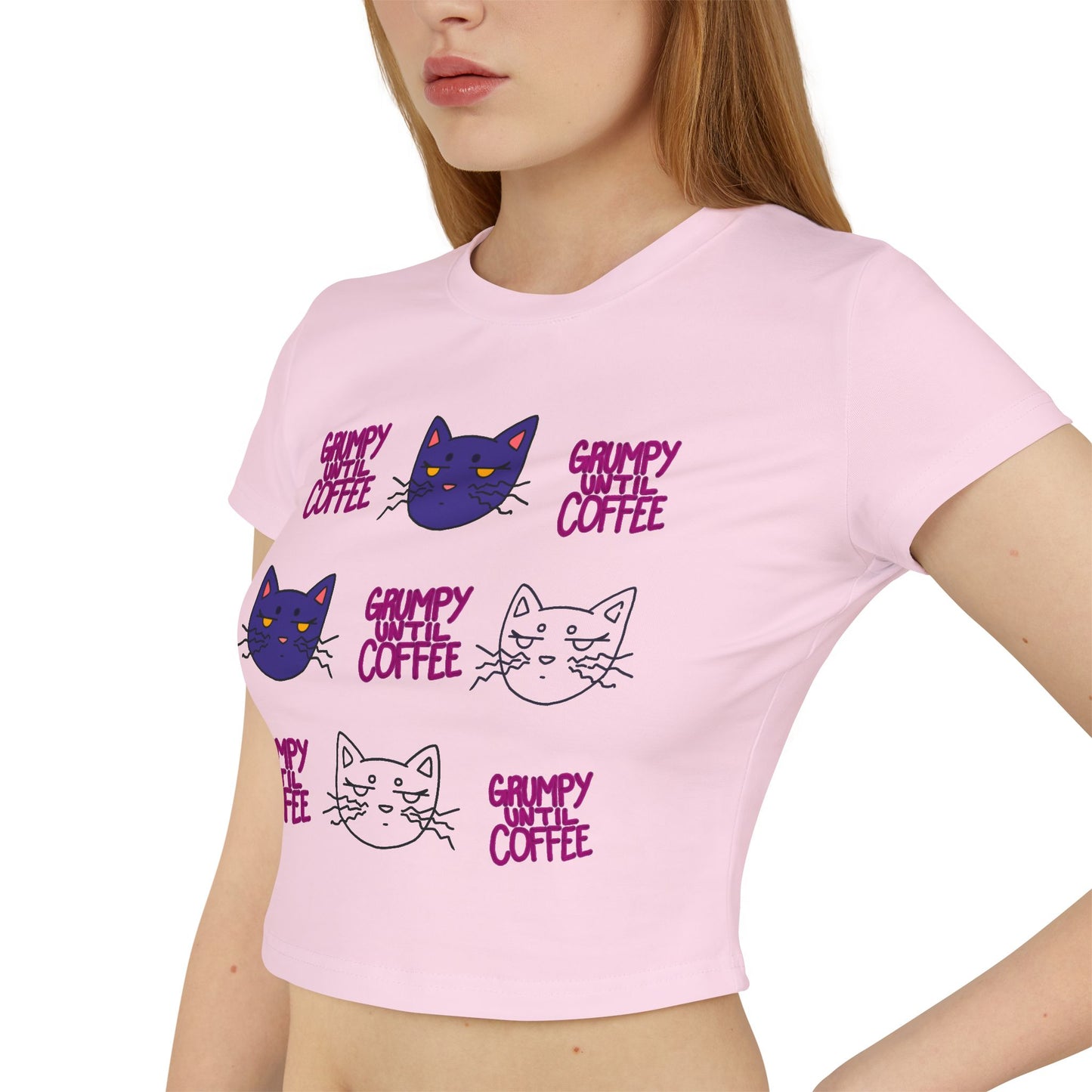 Cat Coffee Graphic Baby Tee — Cute Kawaii Cat Faces & "Chunky Coffee" Print