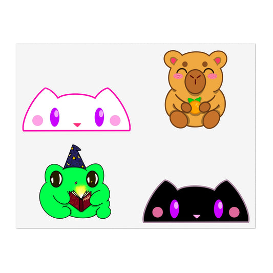 Kawaii Animal Sticker Sheet - Nox, Lumi, Koda & Arlo | Cute Witchy Vinyl Stickers for Journals, Laptops & Gifts