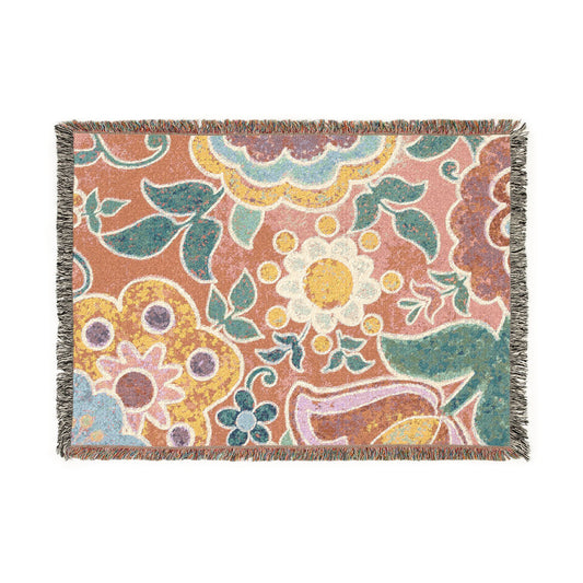 Boho Floral Woven Blanket – Picnic Blanket, Festival Throw, Couch Throw Blanket, Cottagecore Decor, Colorful Woven Tapestry