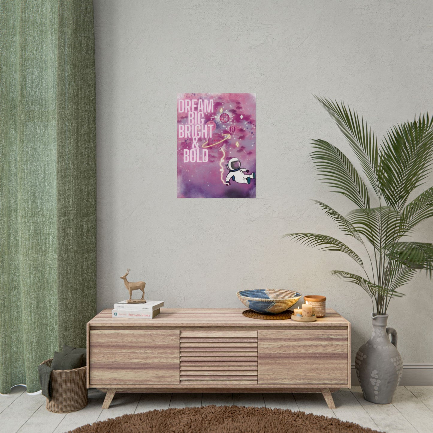 Dream Big Bright & Bold Astronaut Poster – Pink Galaxy Wall Art, Space Aesthetic Print, Motivational Decor