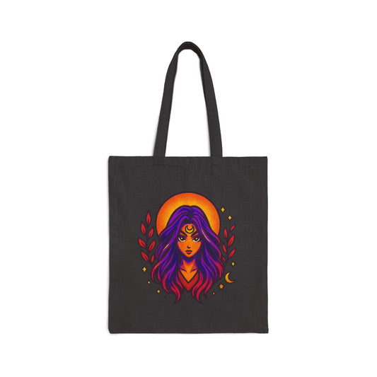 Mystic Maker Goddess Canvas Tote Bag — Boho Sun & Moon Illustration