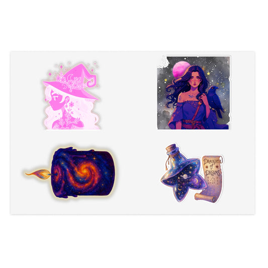 Mystical Witchy Galaxy Sticker Sheet — Magic Potion, Moon Girl & Cosmic Swirl Stickers