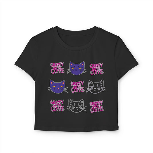 Cat Coffee Graphic Baby Tee — Cute Kawaii Cat Faces & "Chunky Coffee" Print