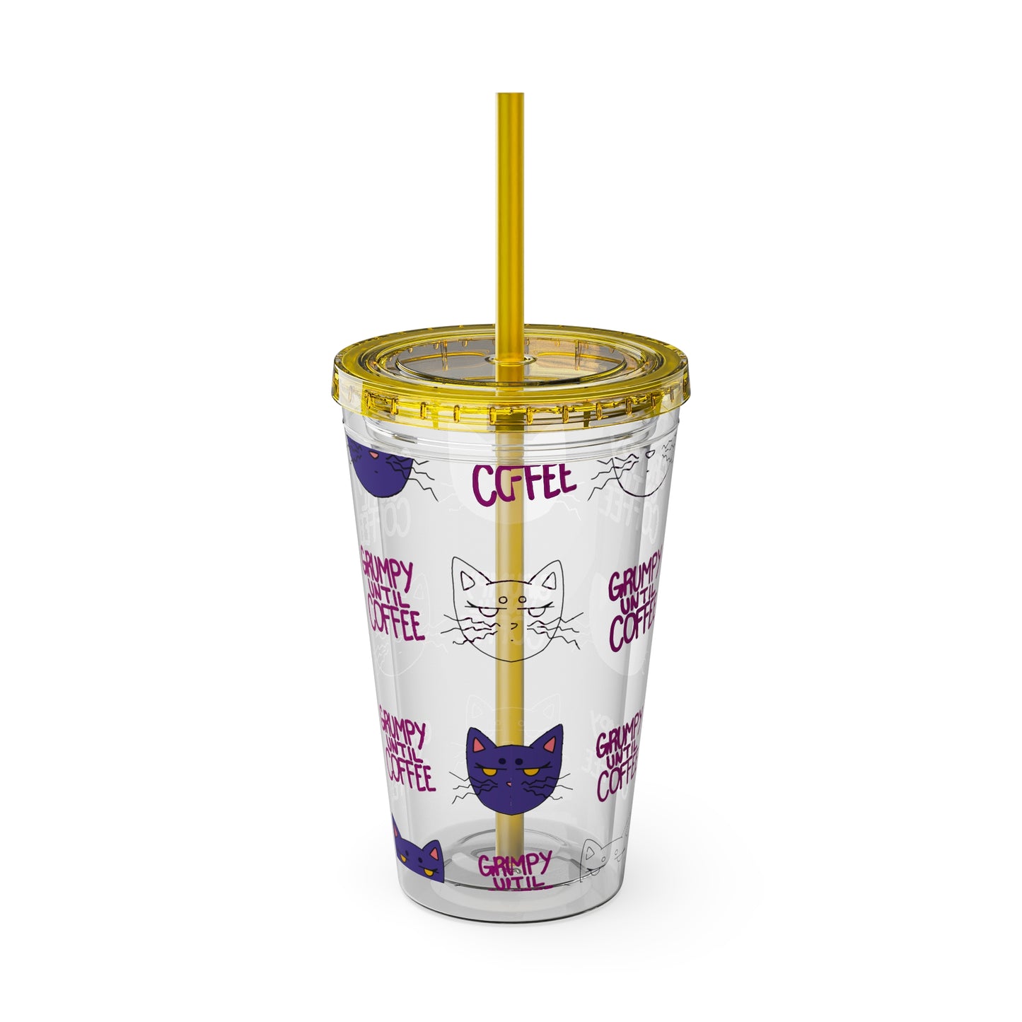 Grumpy Until Coffee | Cute Cat 16oz Acrylic Tumbler
