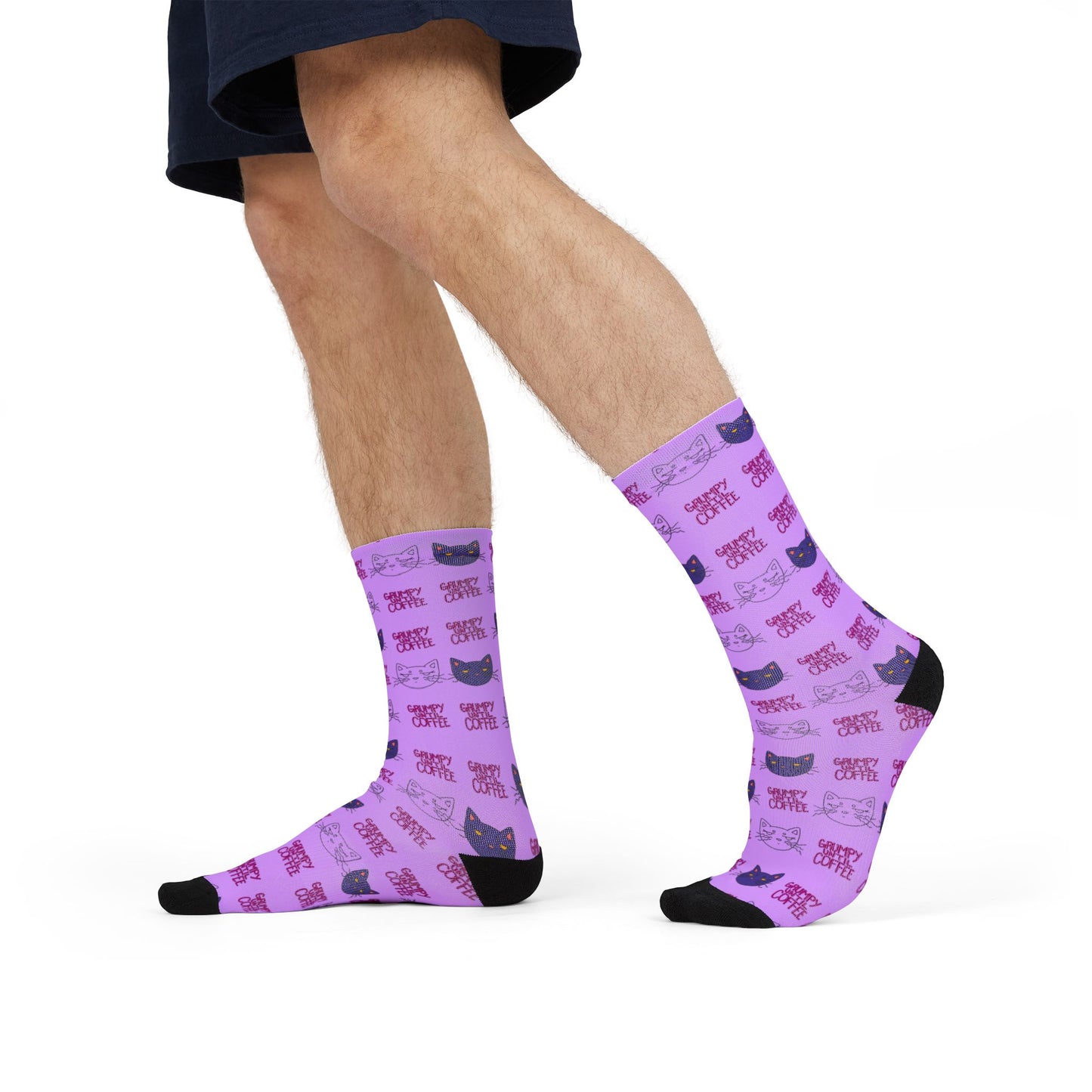 Purple Cat Pattern Crew Socks – Cute Sublimation Cat Face Socks