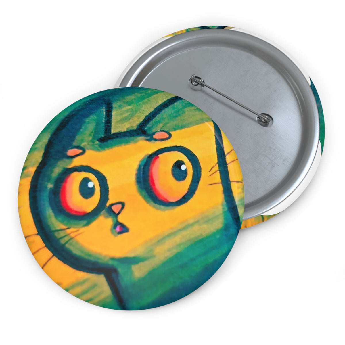 Cute Cartoon Cat Pin Button — Colorful Enamel-Style Badge
