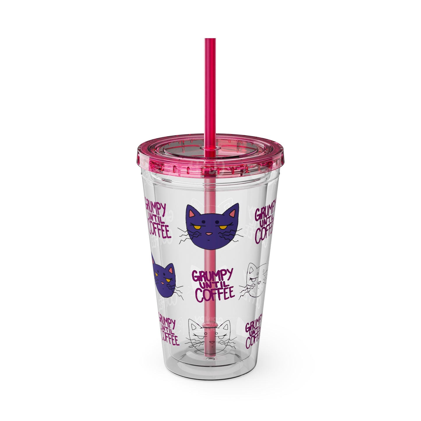 Grumpy Until Coffee | Cute Cat 16oz Acrylic Tumbler