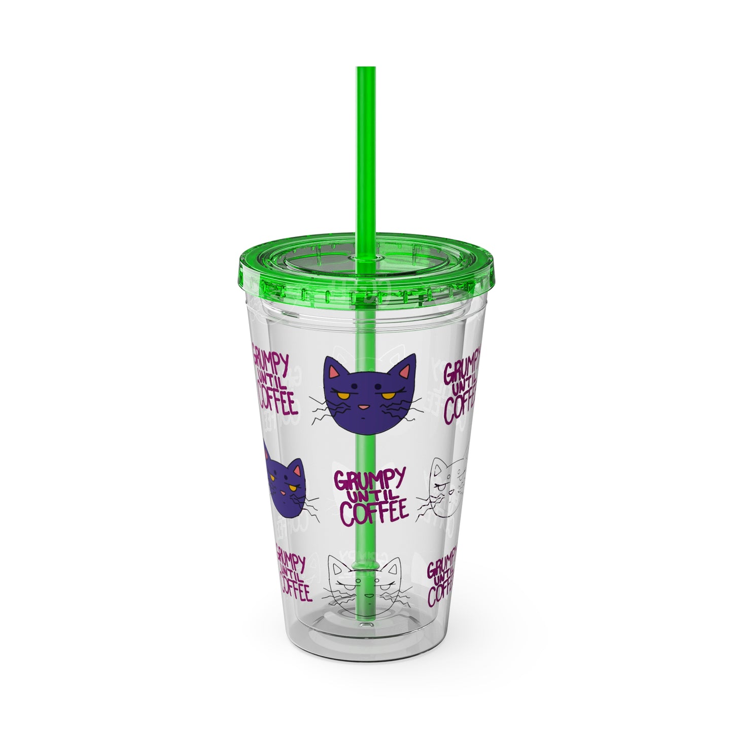 Grumpy Until Coffee | Cute Cat 16oz Acrylic Tumbler