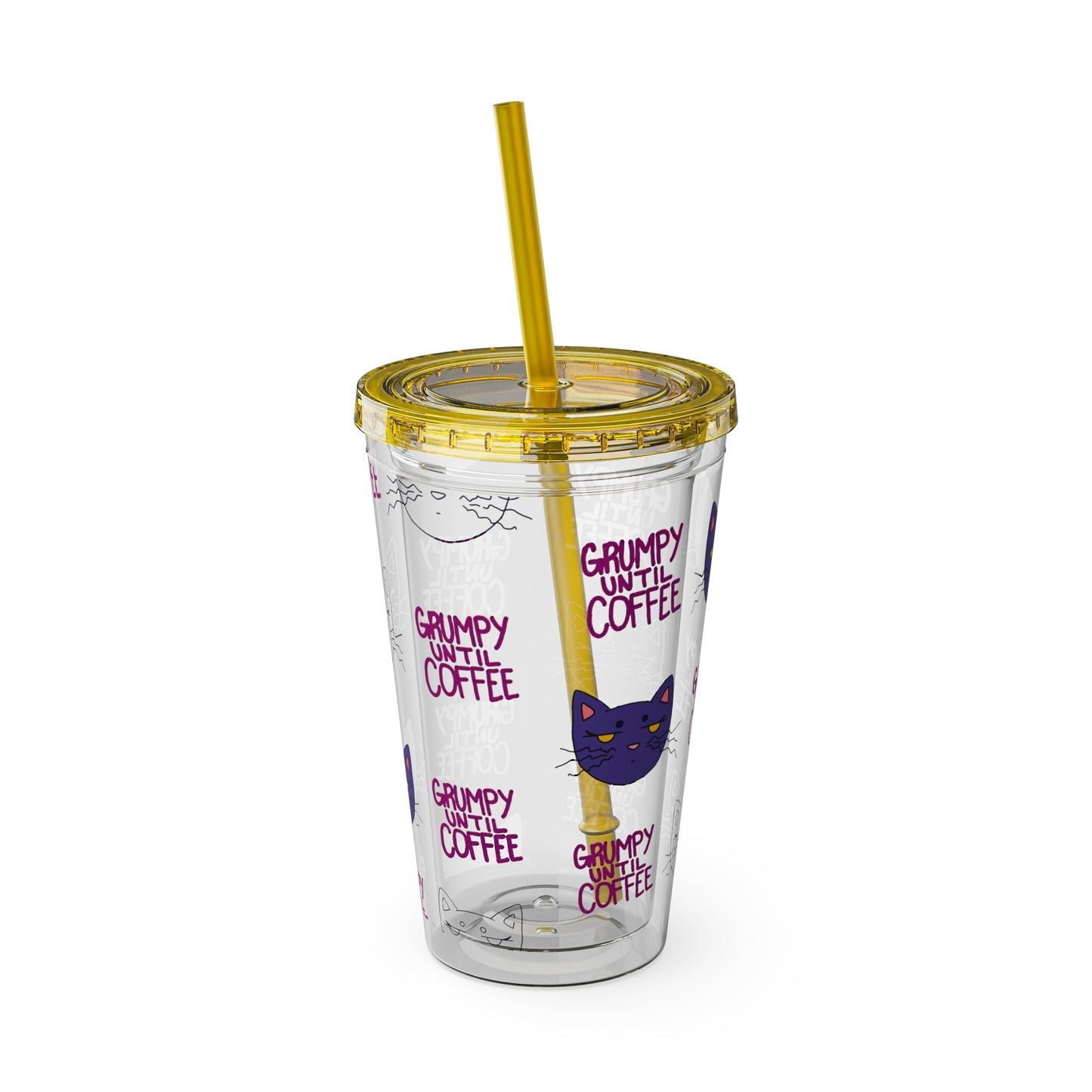 Grumpy Until Coffee | Cute Cat 16oz Acrylic Tumbler