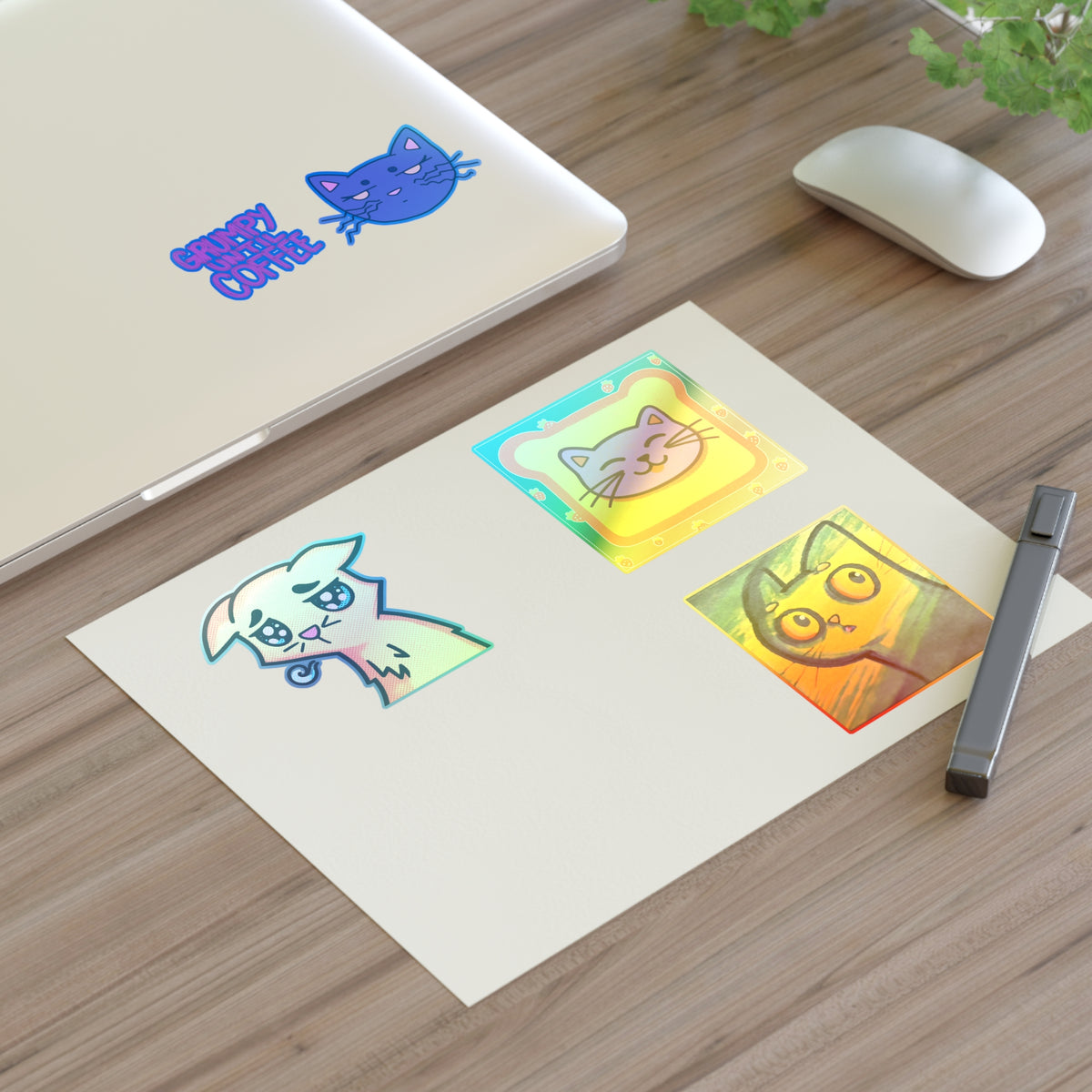 Cat Coffee Sticker Sheets — Cute Cat Faces & "Grumpy Until Coffee" Vinyl Stickers