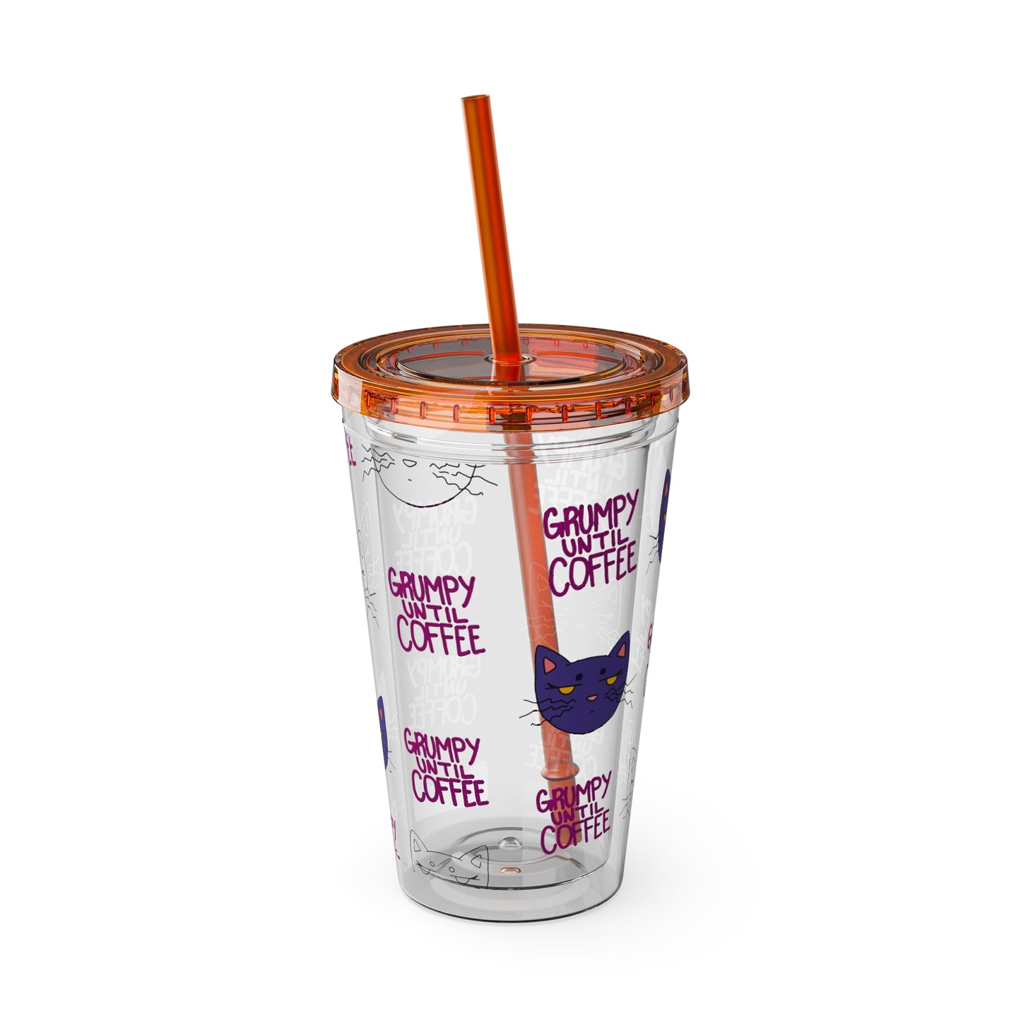 Grumpy Until Coffee | Cute Cat 16oz Acrylic Tumbler