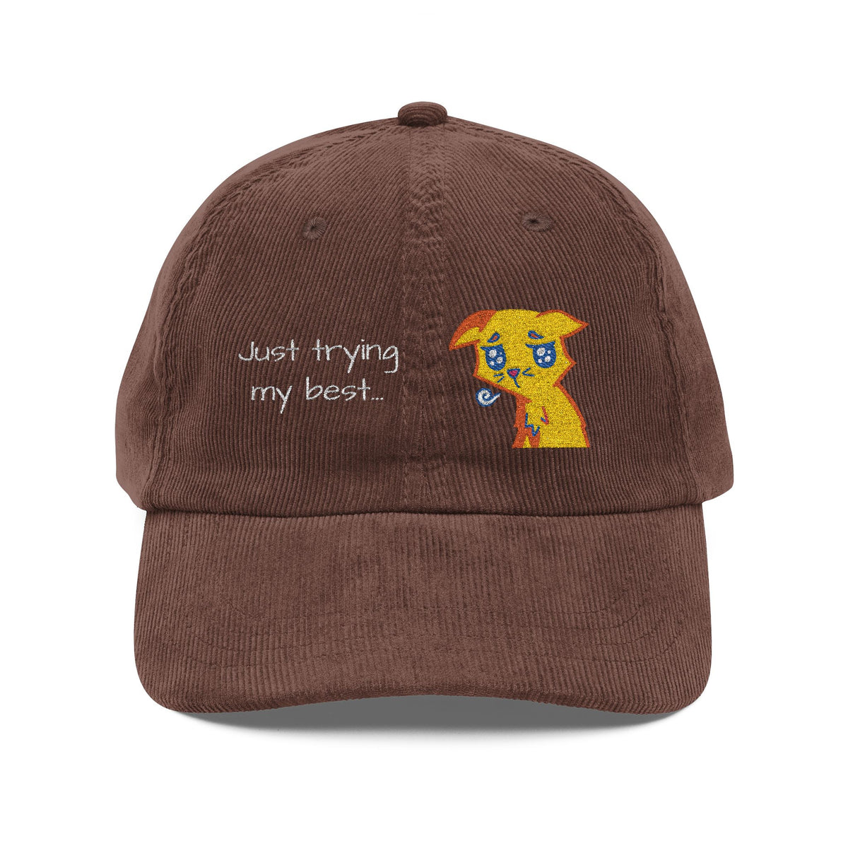 Corduroy Cap — Embroidered 'Just Trying My Best' Puppy Dad Hat