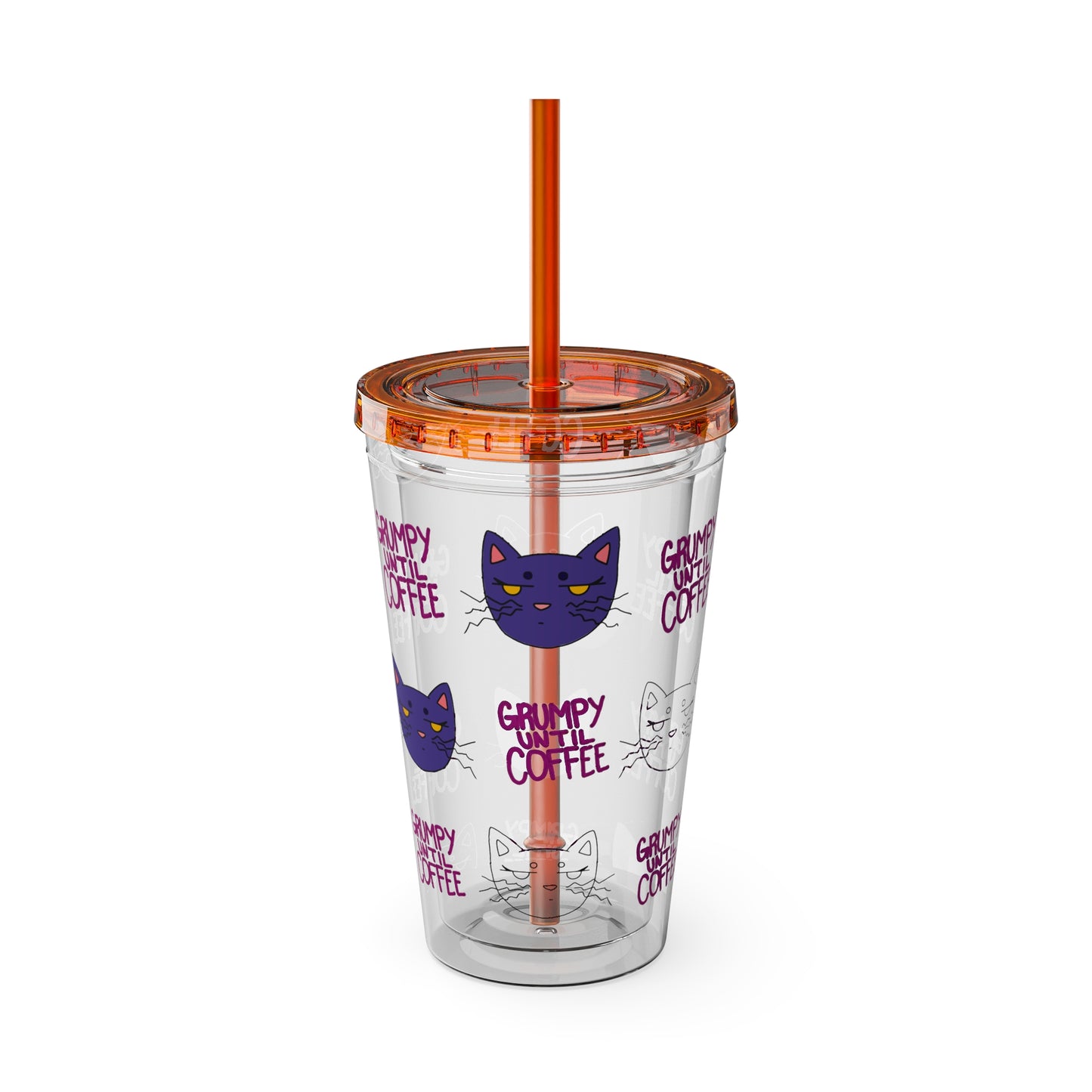 Grumpy Until Coffee | Cute Cat 16oz Acrylic Tumbler
