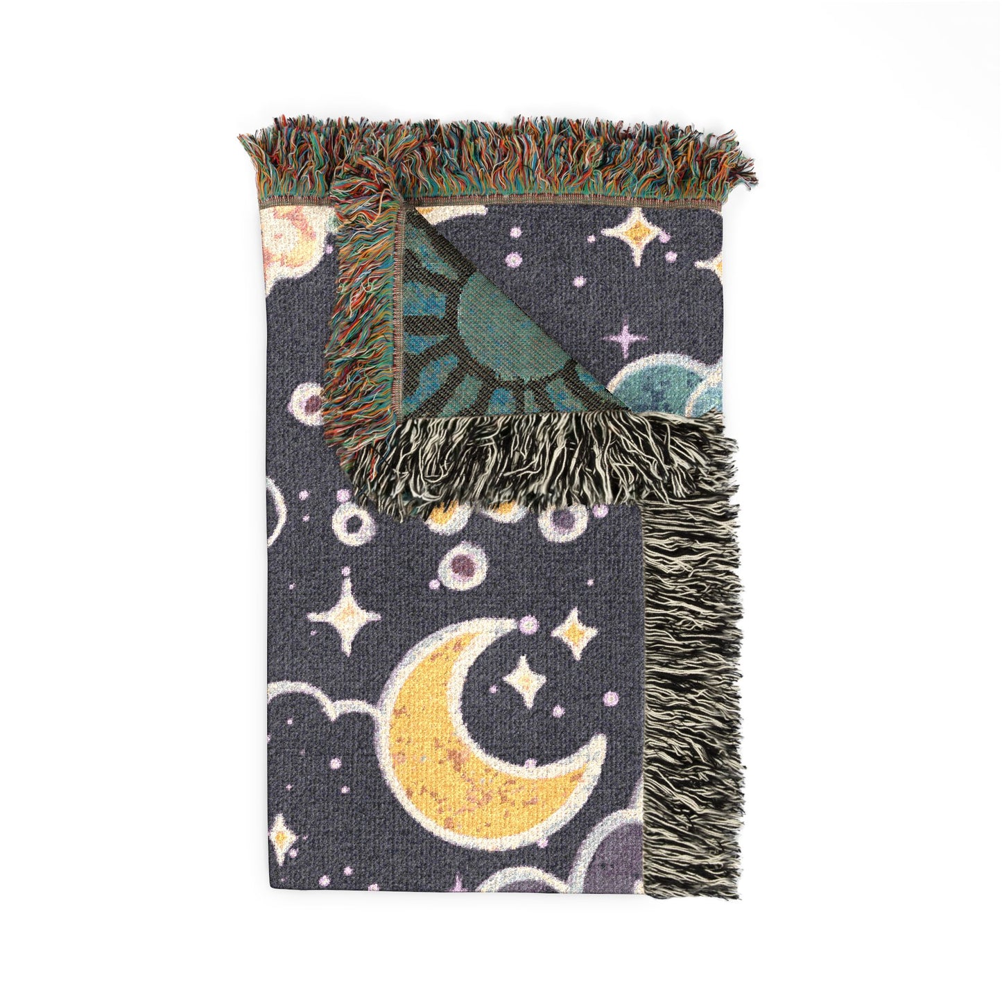 Celestial Floral Woven Blanket – Moon & Night Sky Throw, Witchy Tapestry, Cozy Boho Decor, Picnic & Festival Blanket