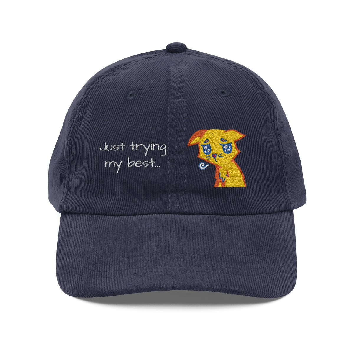 Corduroy Cap — Embroidered 'Just Trying My Best' Puppy Dad Hat