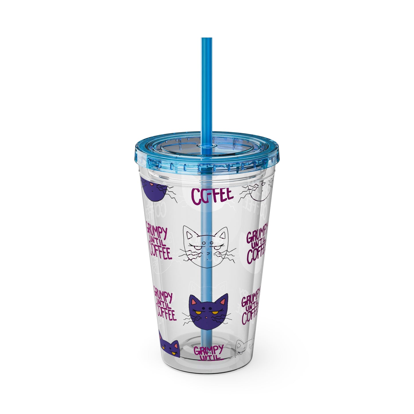 Grumpy Until Coffee | Cute Cat 16oz Acrylic Tumbler