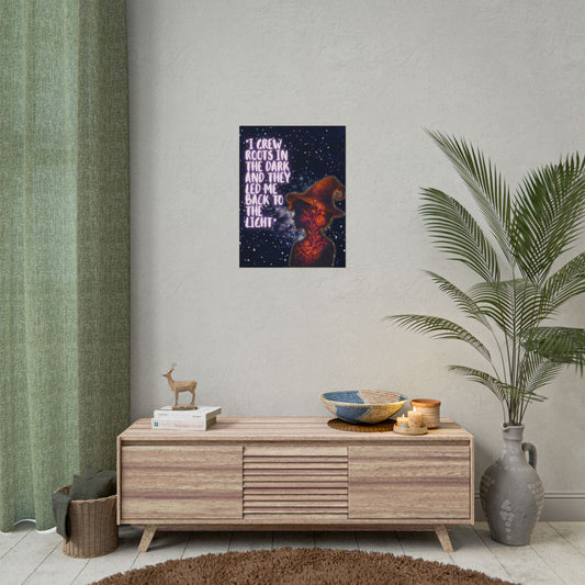 I Grew Roots in the Dark Poster – Witchy Night Wall Art, Healing Quote Print, Mystical Growth Decor