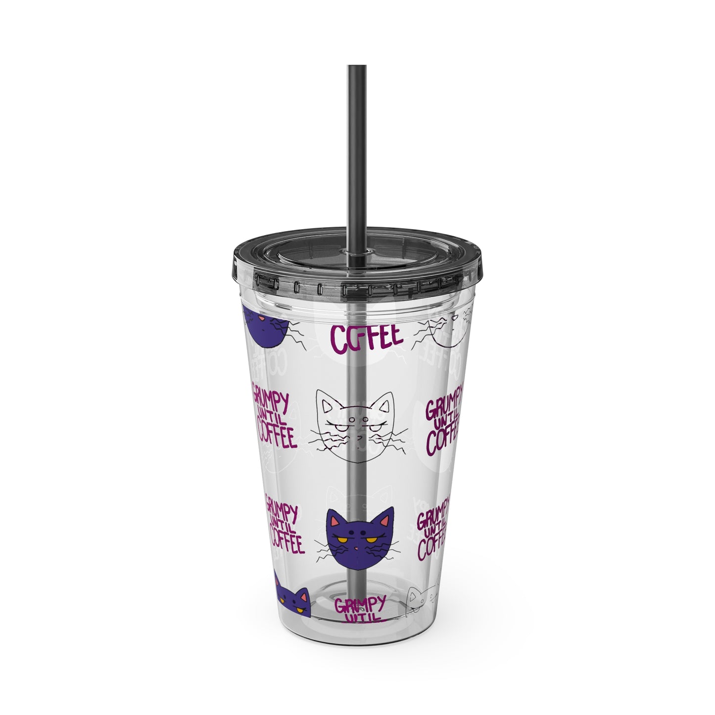 Grumpy Until Coffee | Cute Cat 16oz Acrylic Tumbler