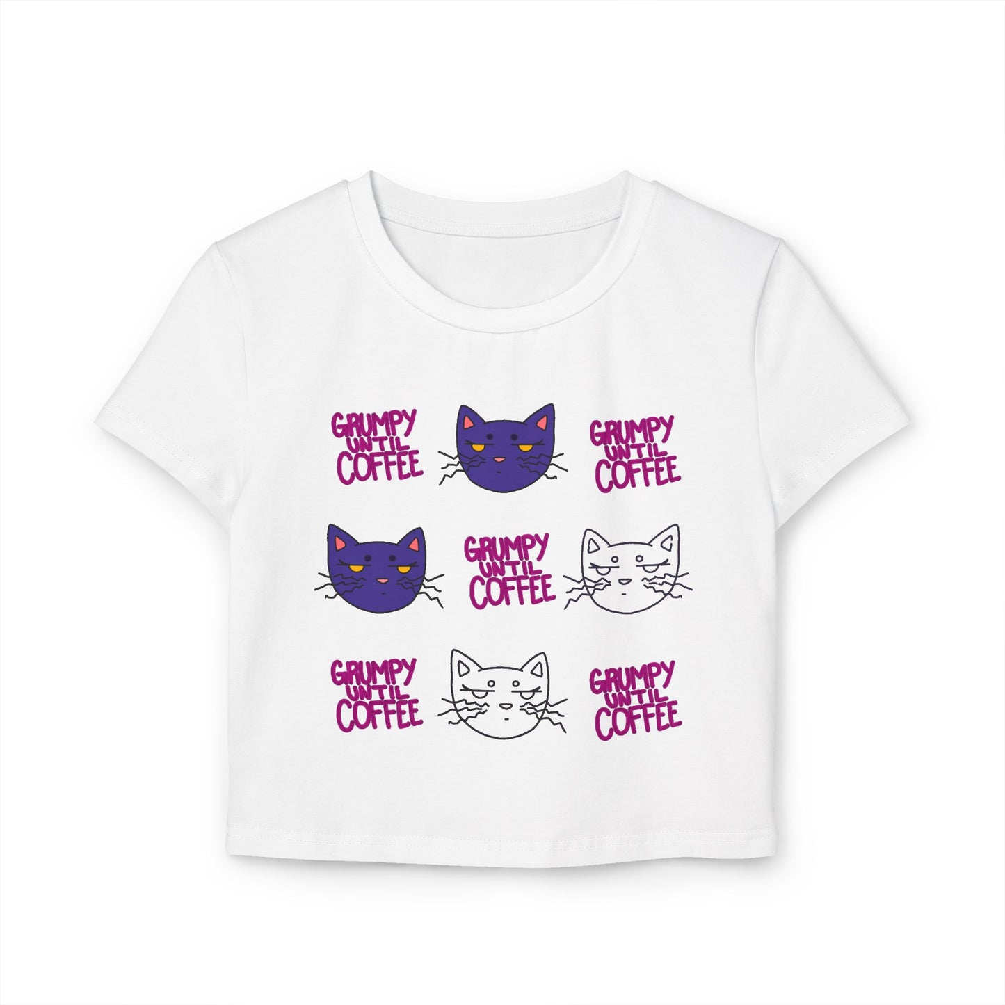 Cat Coffee Graphic Baby Tee — Cute Kawaii Cat Faces & "Chunky Coffee" Print