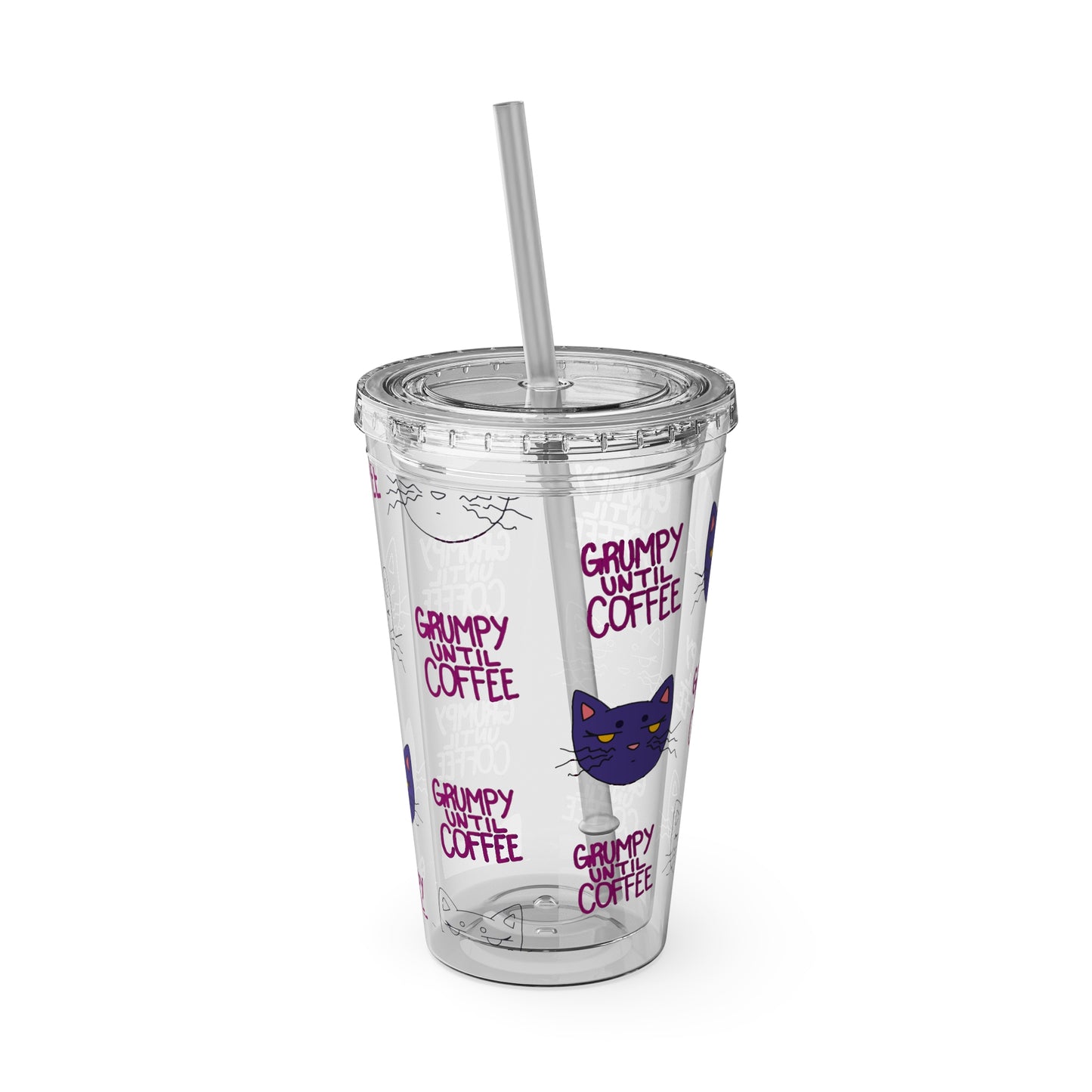 Grumpy Until Coffee | Cute Cat 16oz Acrylic Tumbler