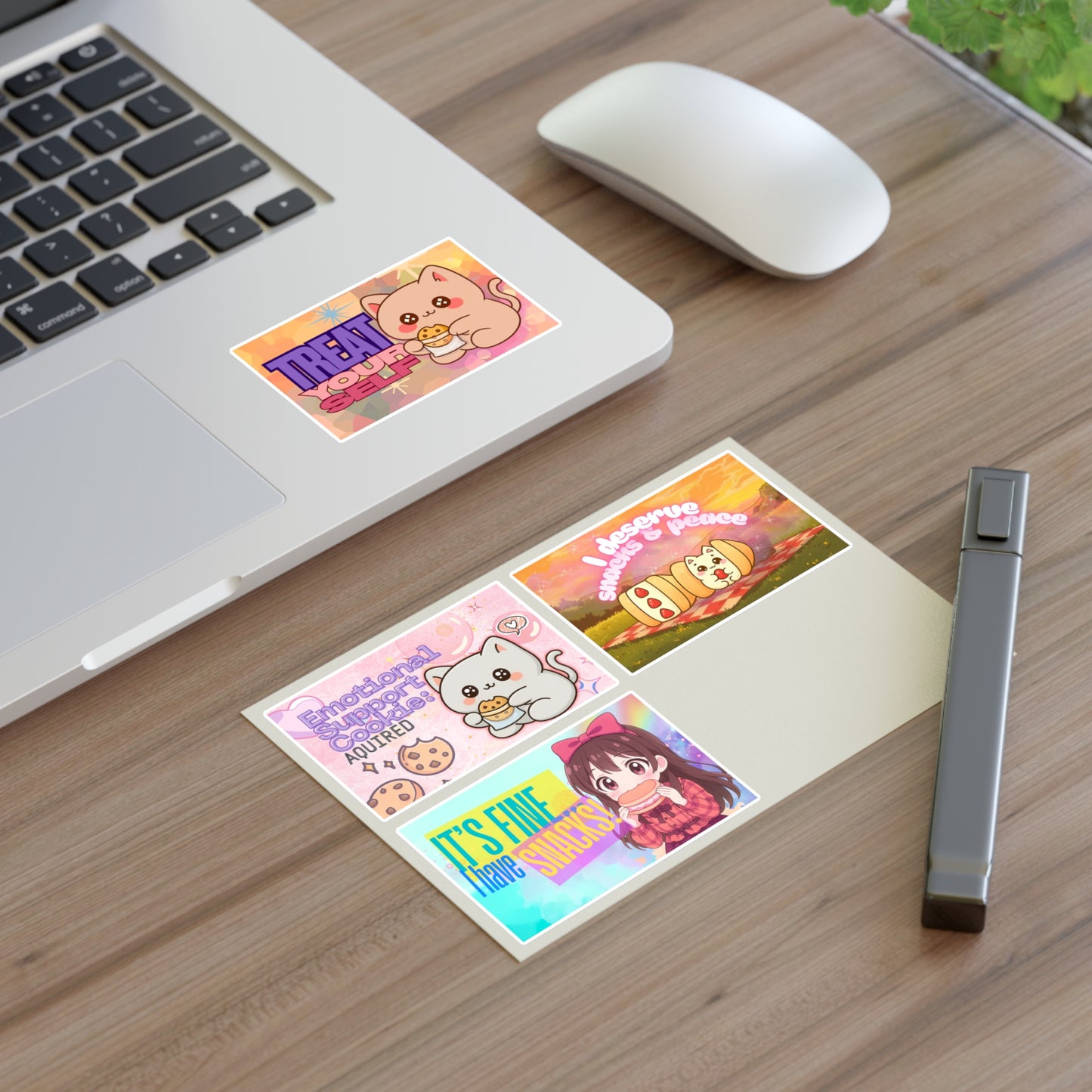 Cute Snack-Themed Sticker Sheet — 'Emotional Support Cookies', 'I Deserve Snacks', 'It's Fine I Have Snacks', 'Treat Yourself'