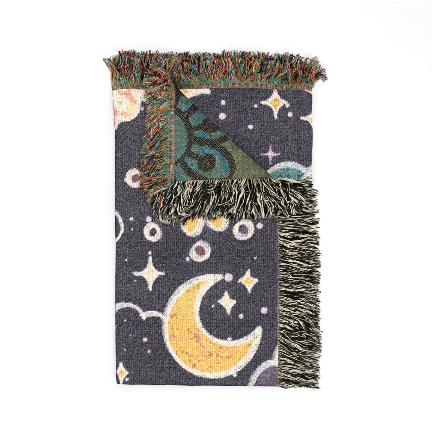 Celestial Floral Woven Blanket – Moon & Night Sky Throw, Witchy Tapestry, Cozy Boho Decor, Picnic & Festival Blanket