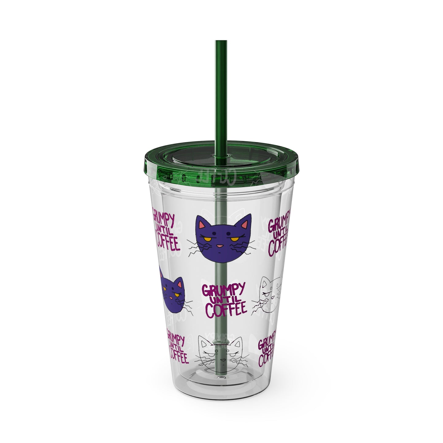 Grumpy Until Coffee | Cute Cat 16oz Acrylic Tumbler