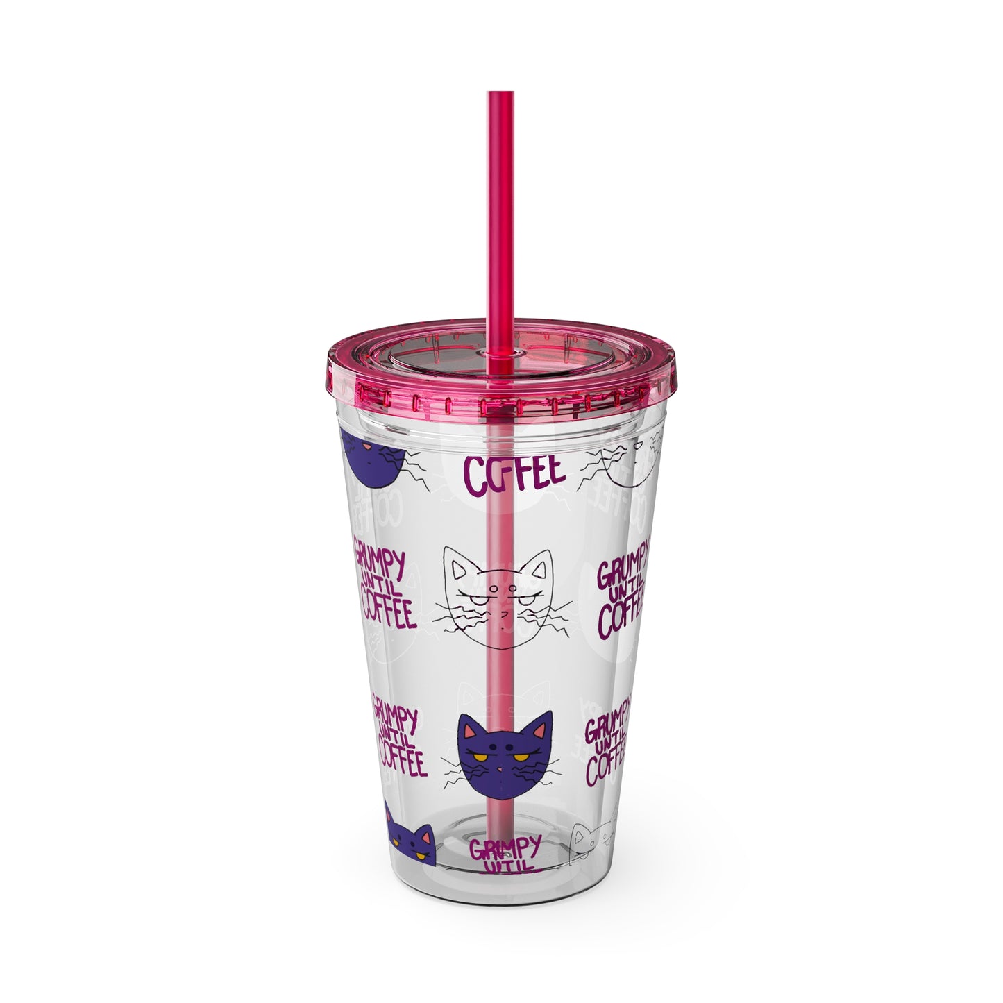 Grumpy Until Coffee | Cute Cat 16oz Acrylic Tumbler