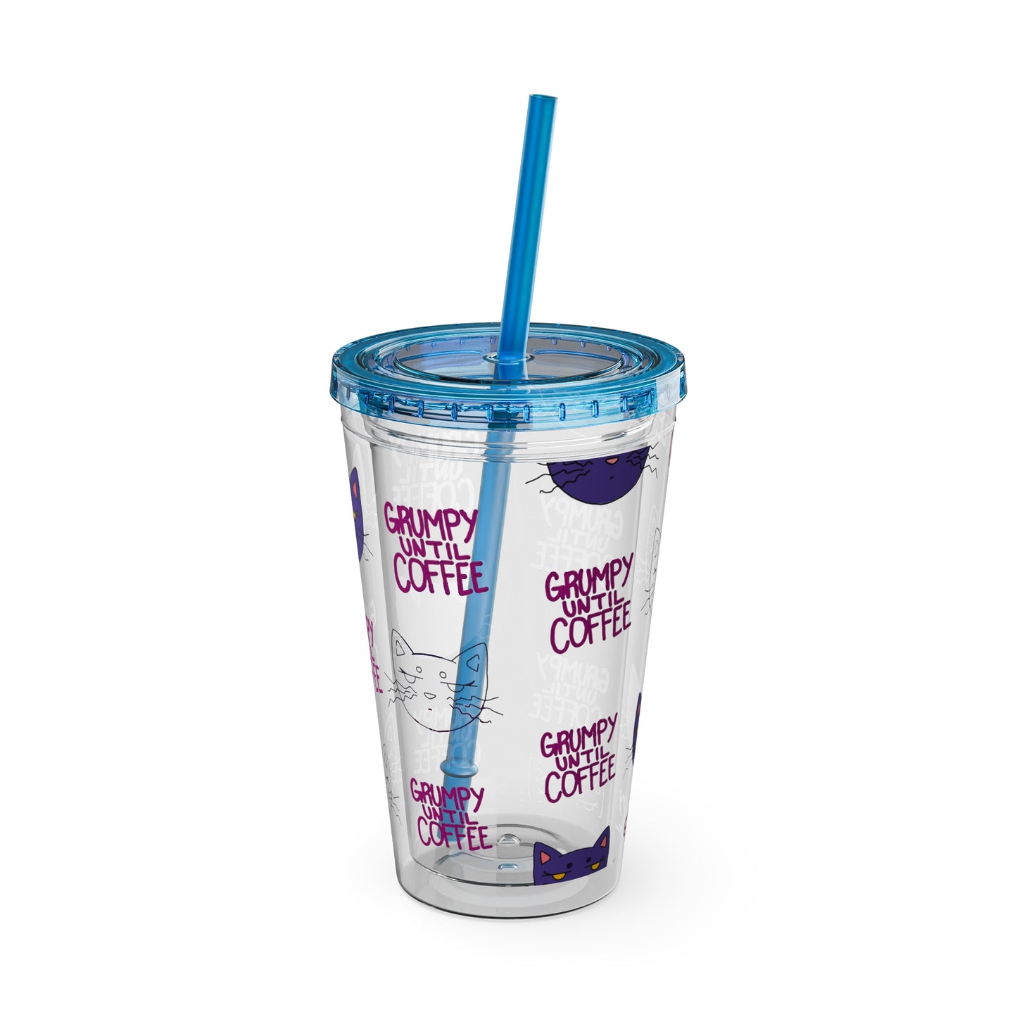 Grumpy Until Coffee | Cute Cat 16oz Acrylic Tumbler