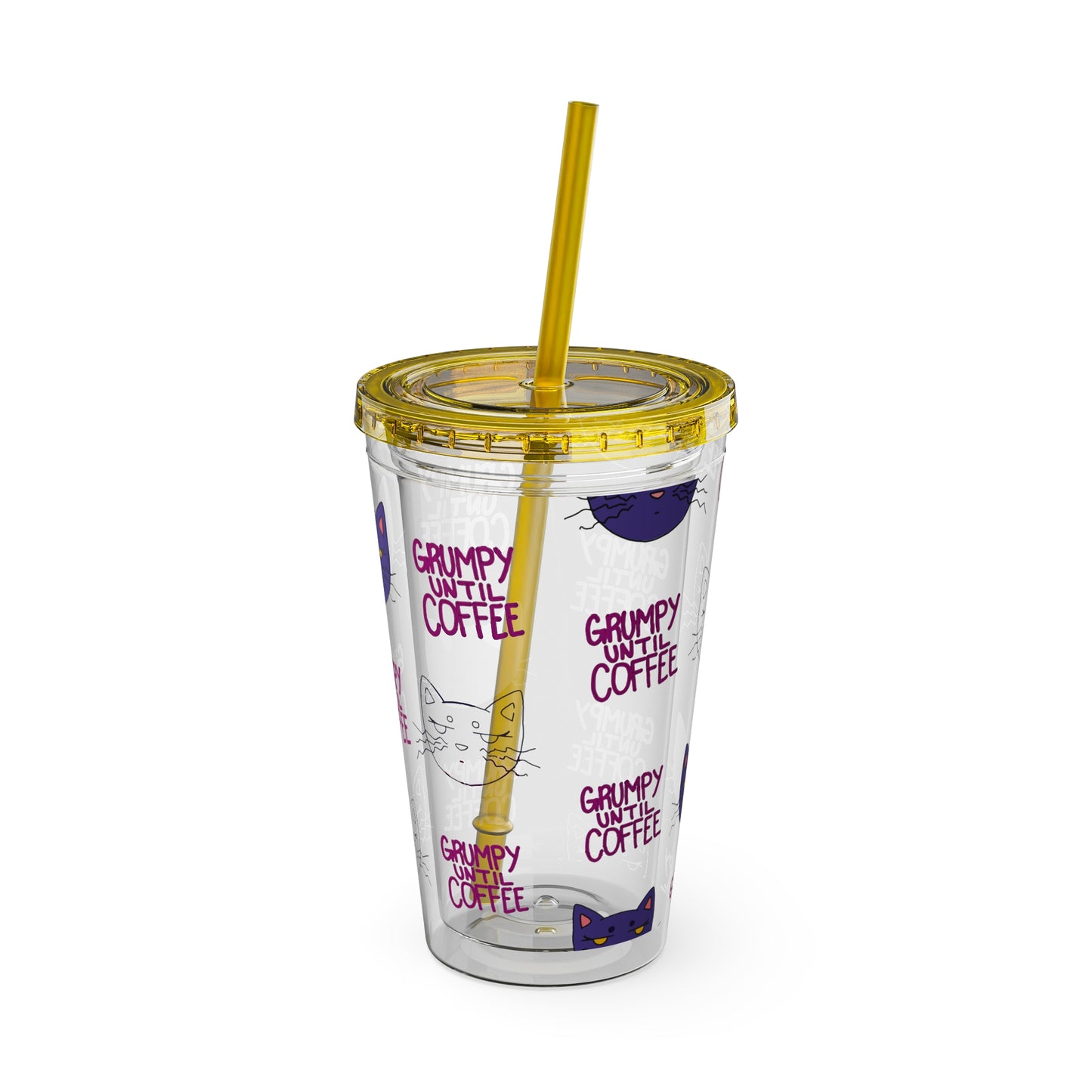 Grumpy Until Coffee | Cute Cat 16oz Acrylic Tumbler