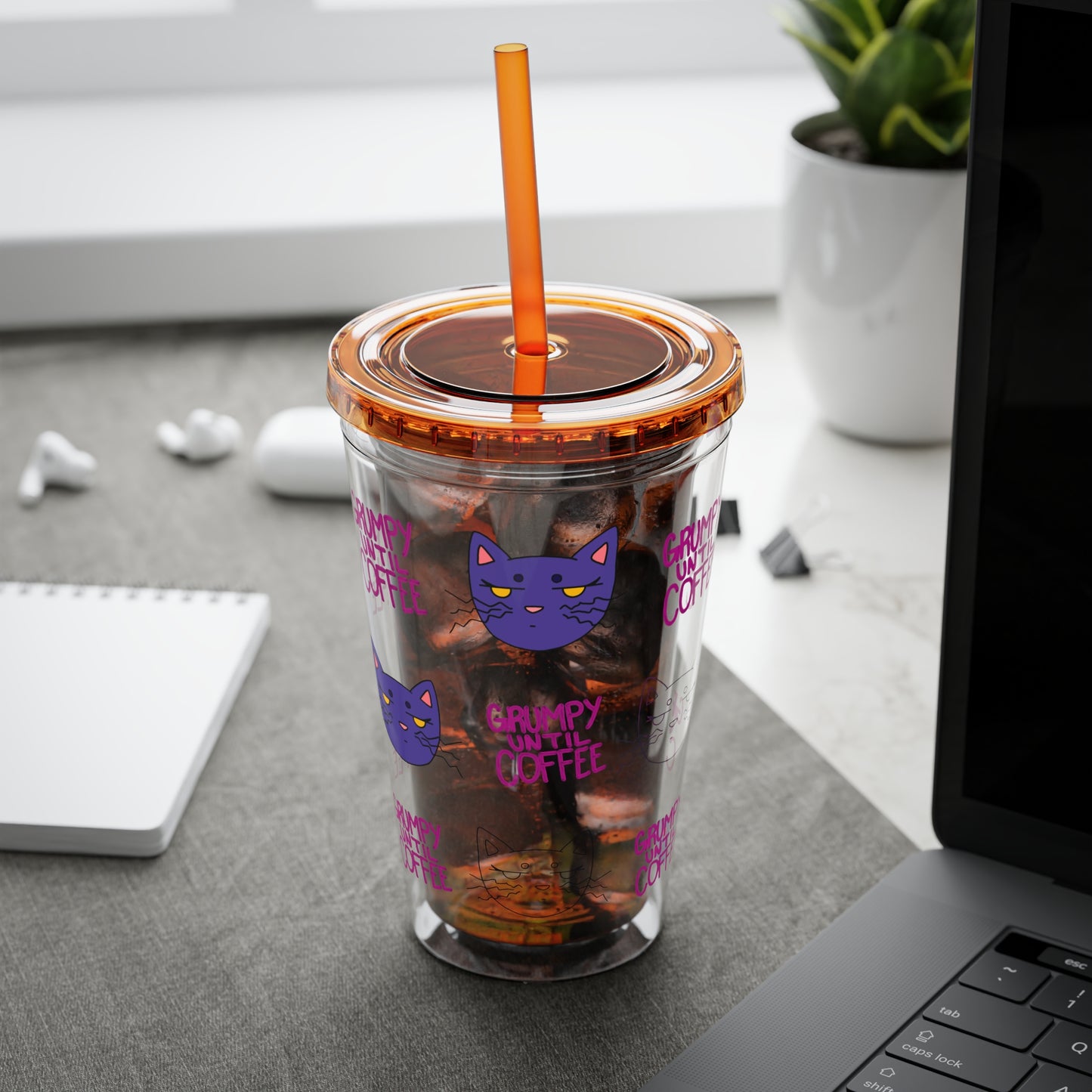 Grumpy Until Coffee | Cute Cat 16oz Acrylic Tumbler