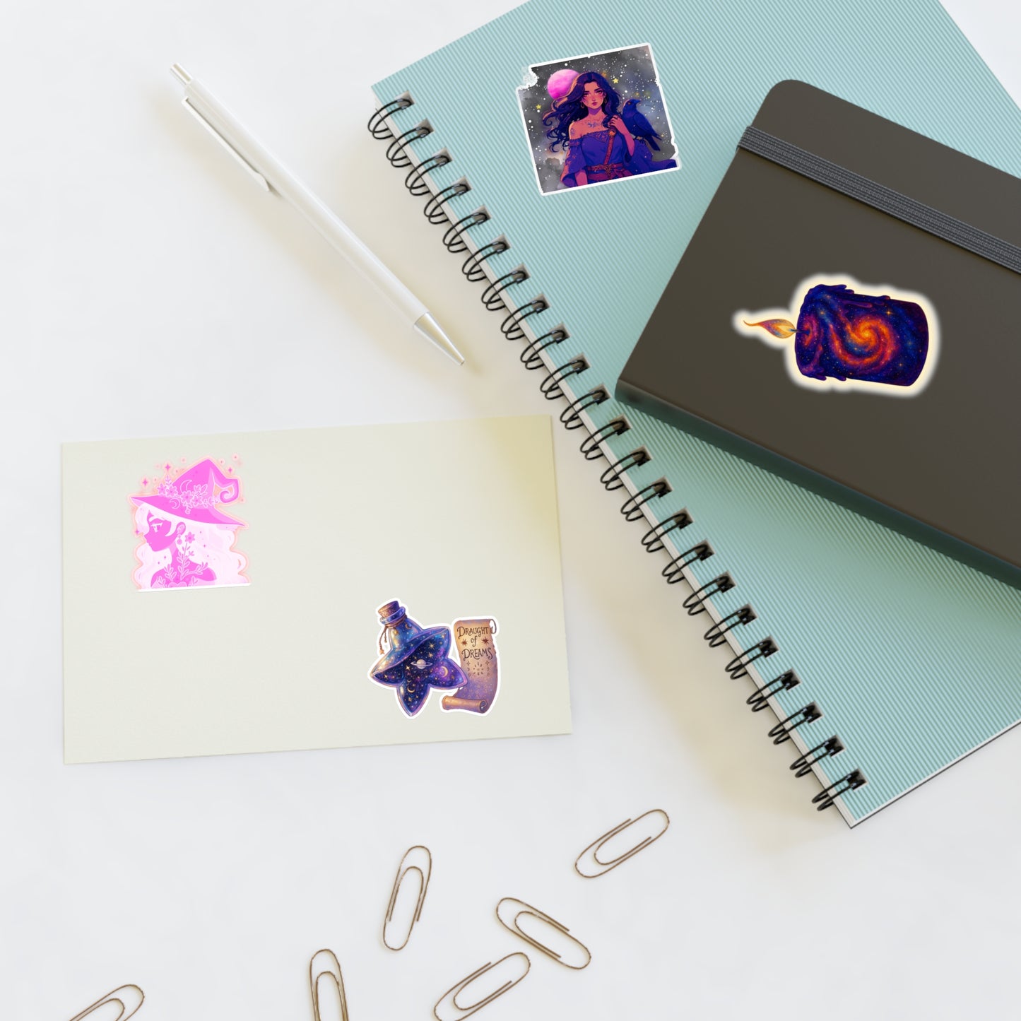 Mystical Witchy Galaxy Sticker Sheet — Magic Potion, Moon Girl & Cosmic Swirl Stickers