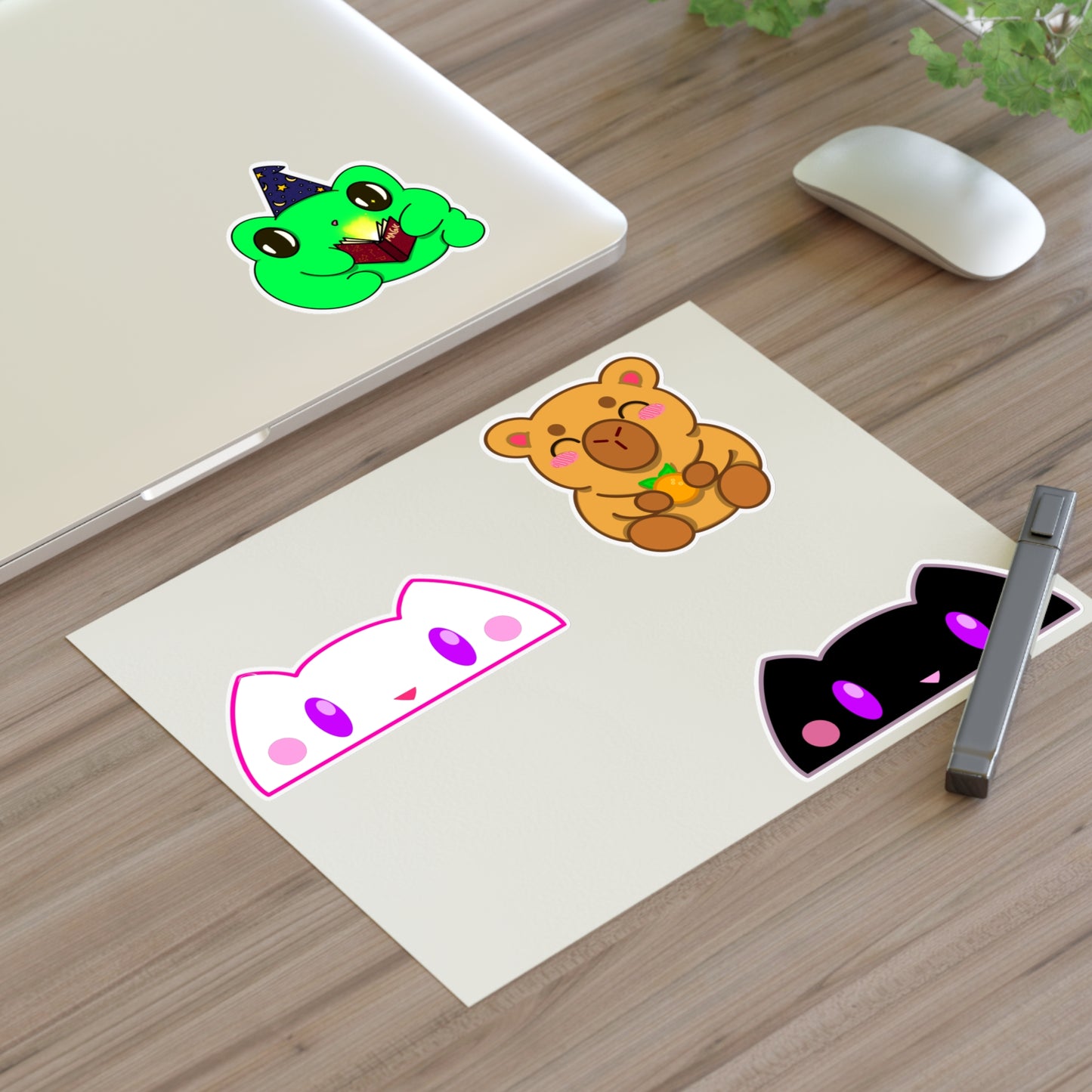 Kawaii Animal Sticker Sheet - Nox, Lumi, Koda & Arlo | Cute Witchy Vinyl Stickers for Journals, Laptops & Gifts