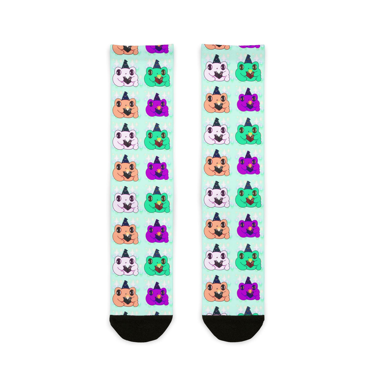 Cute Pastel Frog Wizard Pattern Crew Socks — Sublimation Printed Novelty Socks