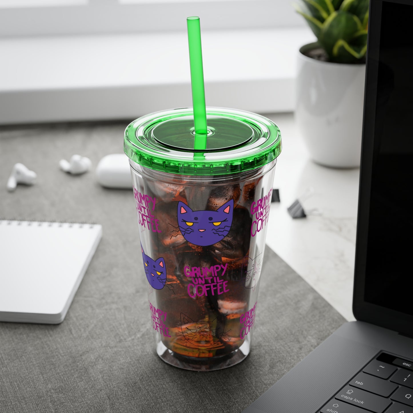 Grumpy Until Coffee | Cute Cat 16oz Acrylic Tumbler