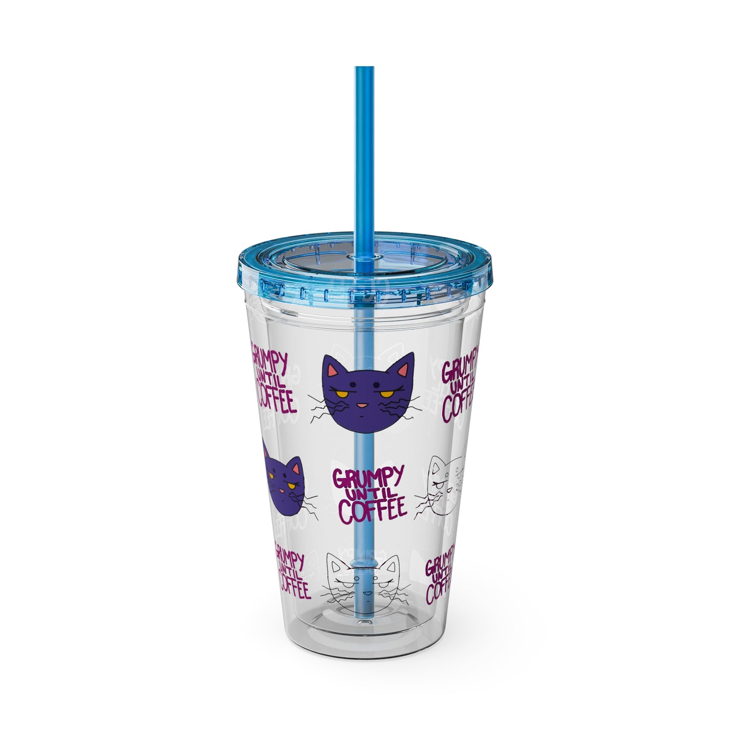 Grumpy Until Coffee | Cute Cat 16oz Acrylic Tumbler