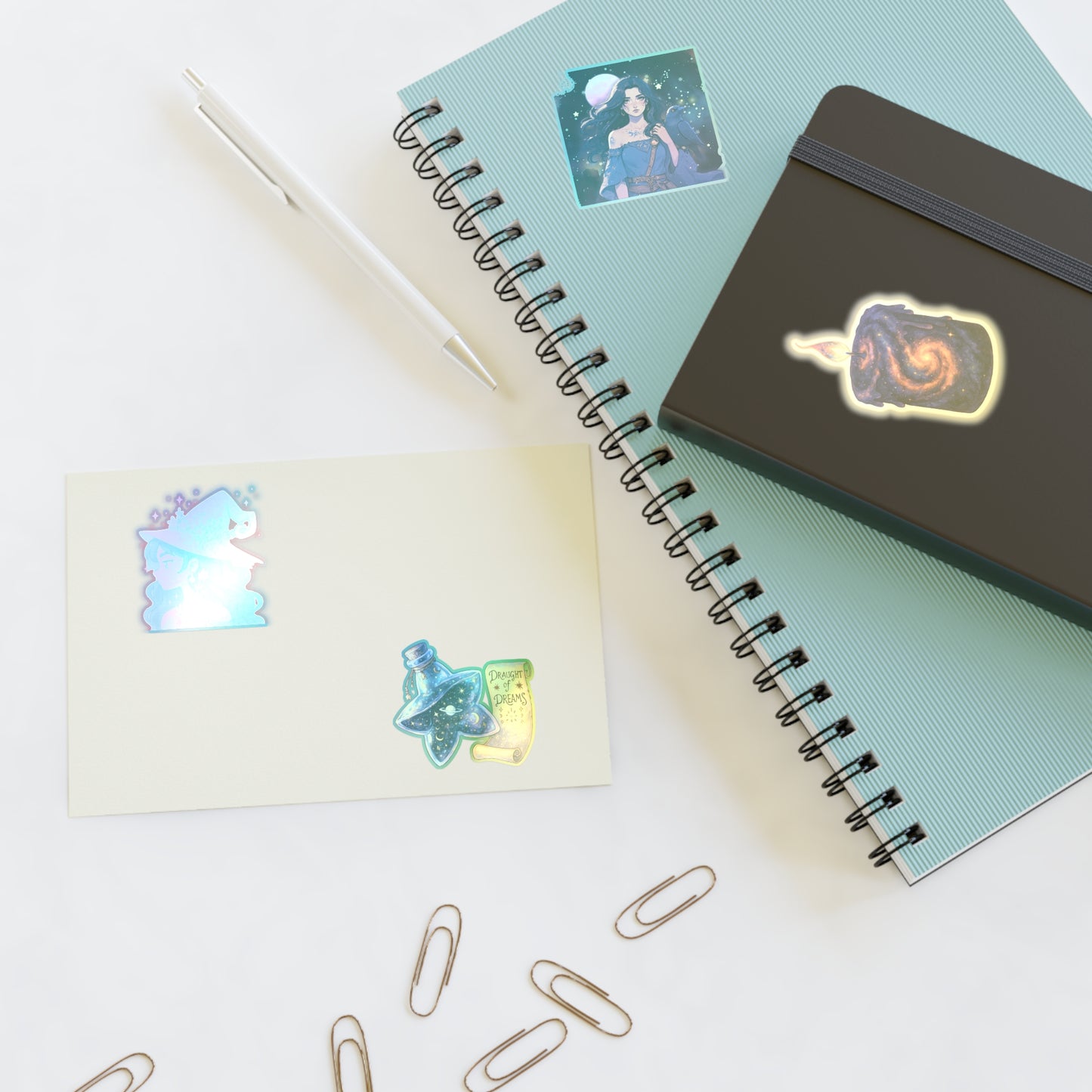 Mystical Witchy Galaxy Sticker Sheet — Magic Potion, Moon Girl & Cosmic Swirl Stickers
