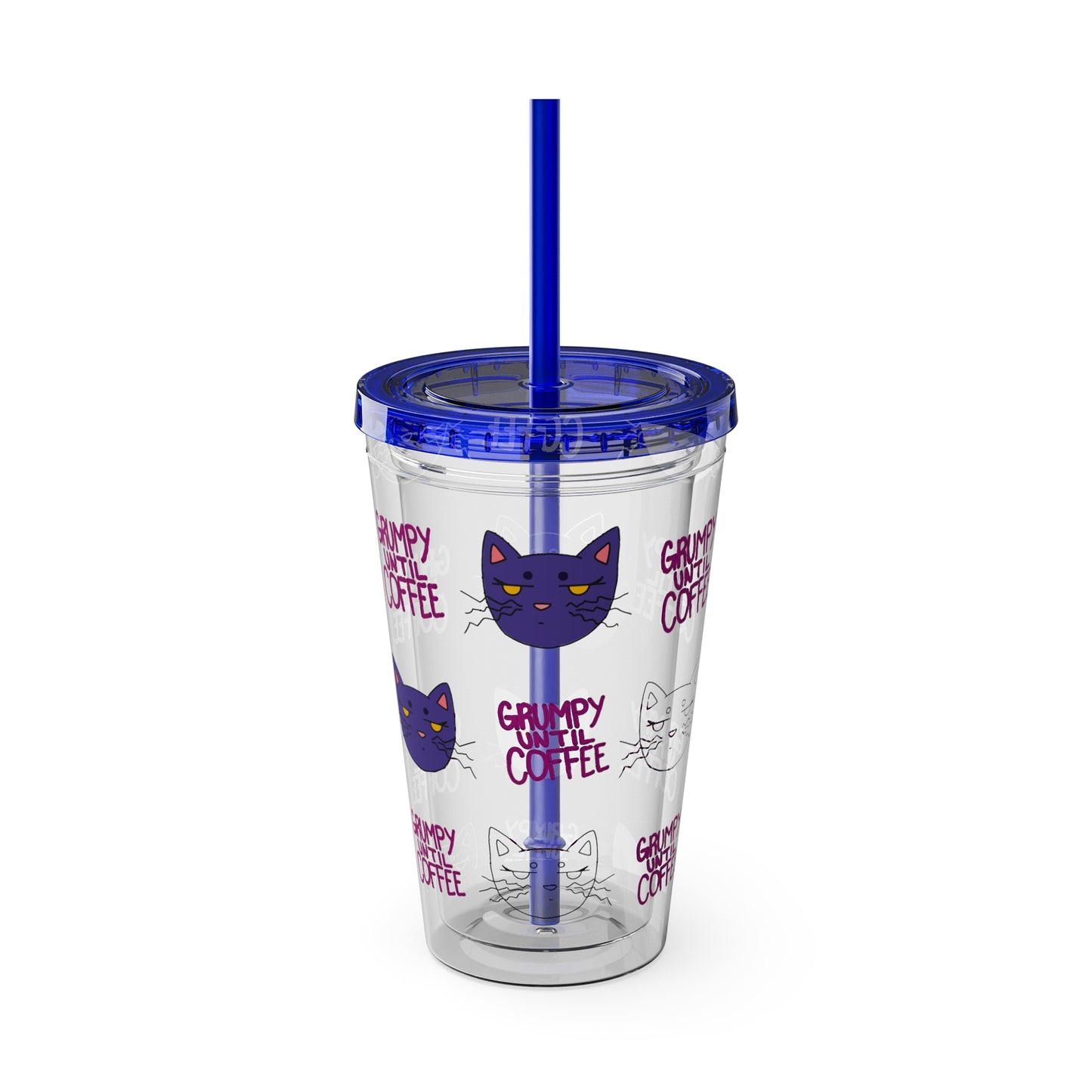 Grumpy Until Coffee | Cute Cat 16oz Acrylic Tumbler