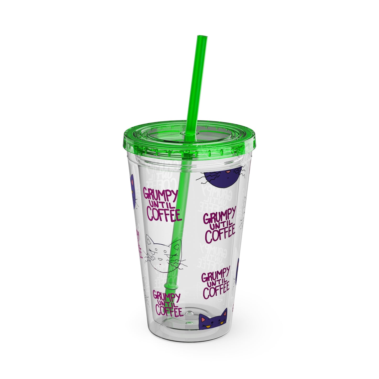 Grumpy Until Coffee | Cute Cat 16oz Acrylic Tumbler