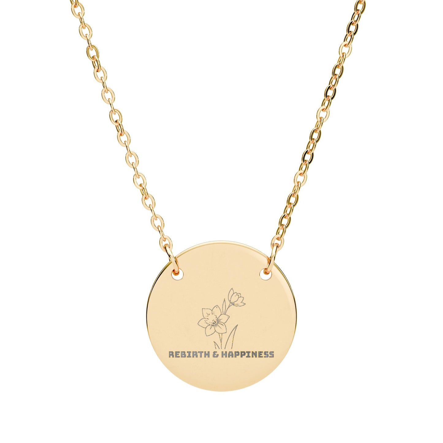 "The Daffodil" March Birthflower Engraved Necklace — (Rebirth & Happiness)