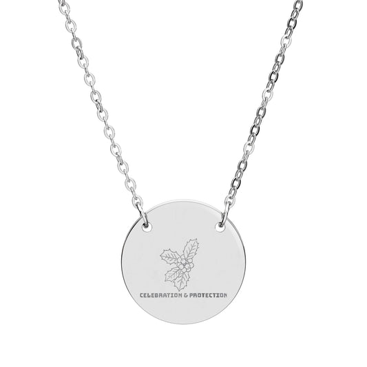 "The Holly" December Birthflower Engraved Necklace — (Celebration & Protection)