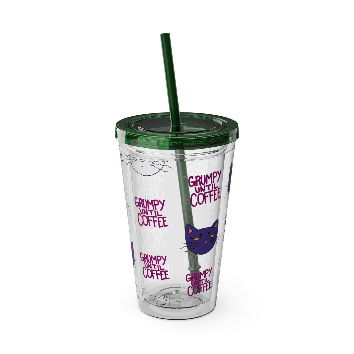 Grumpy Until Coffee | Cute Cat 16oz Acrylic Tumbler