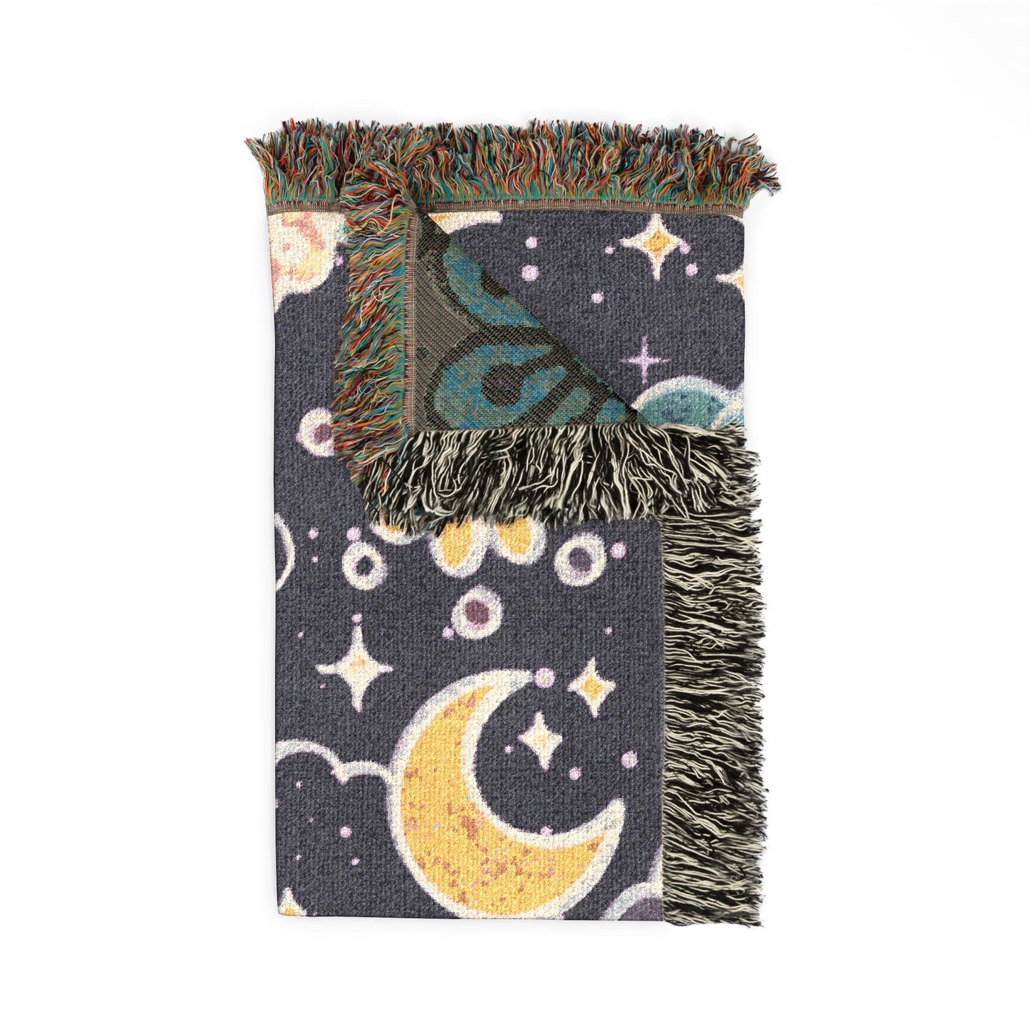 Celestial Floral Woven Blanket – Moon & Night Sky Throw, Witchy Tapestry, Cozy Boho Decor, Picnic & Festival Blanket