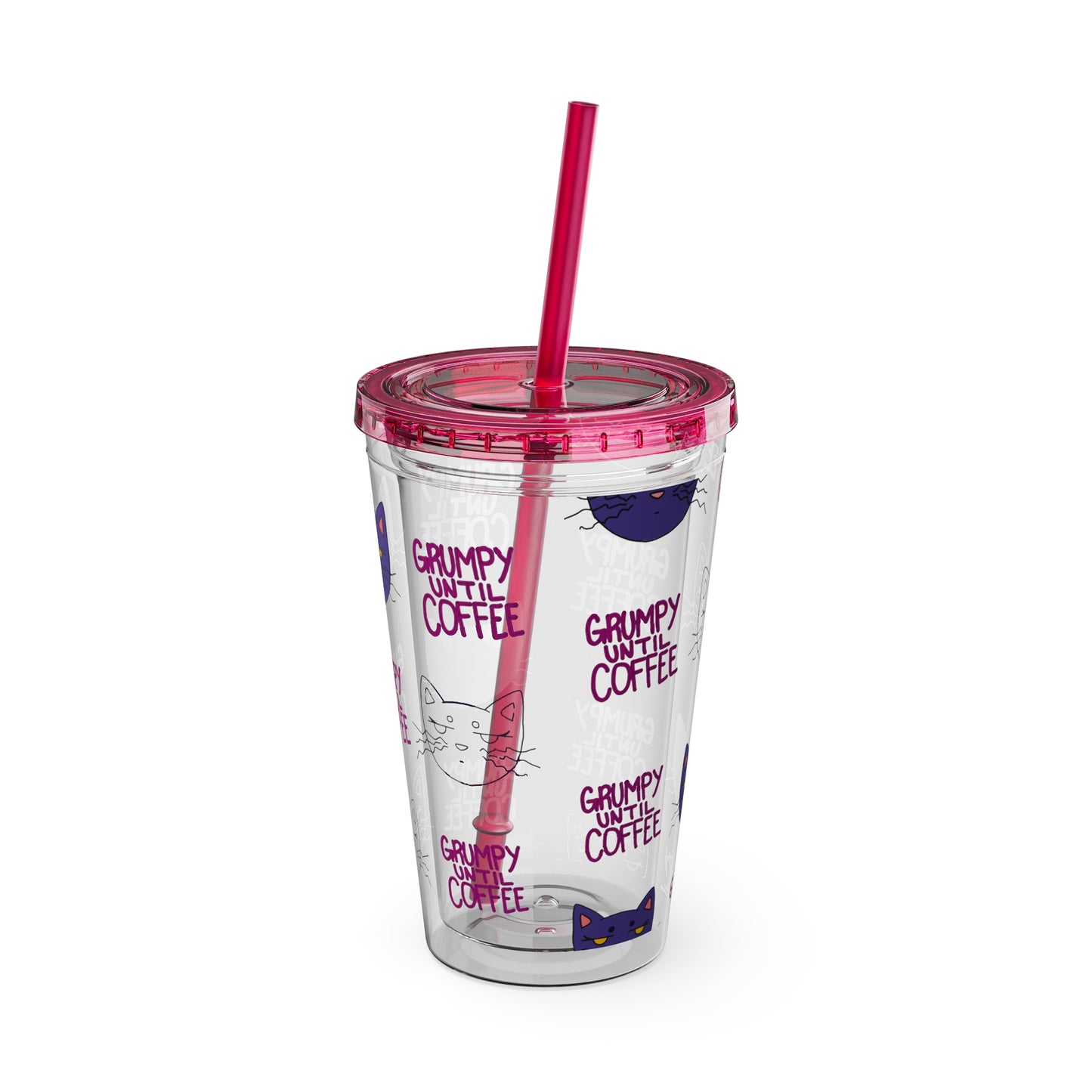 Grumpy Until Coffee | Cute Cat 16oz Acrylic Tumbler