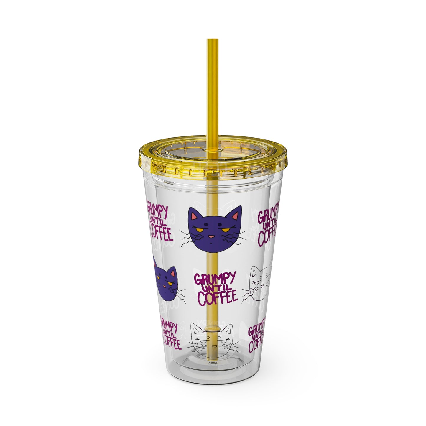 Grumpy Until Coffee | Cute Cat 16oz Acrylic Tumbler