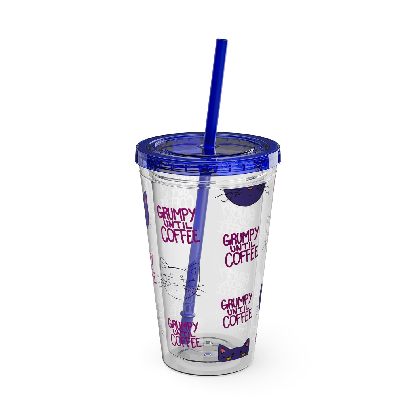 Grumpy Until Coffee | Cute Cat 16oz Acrylic Tumbler