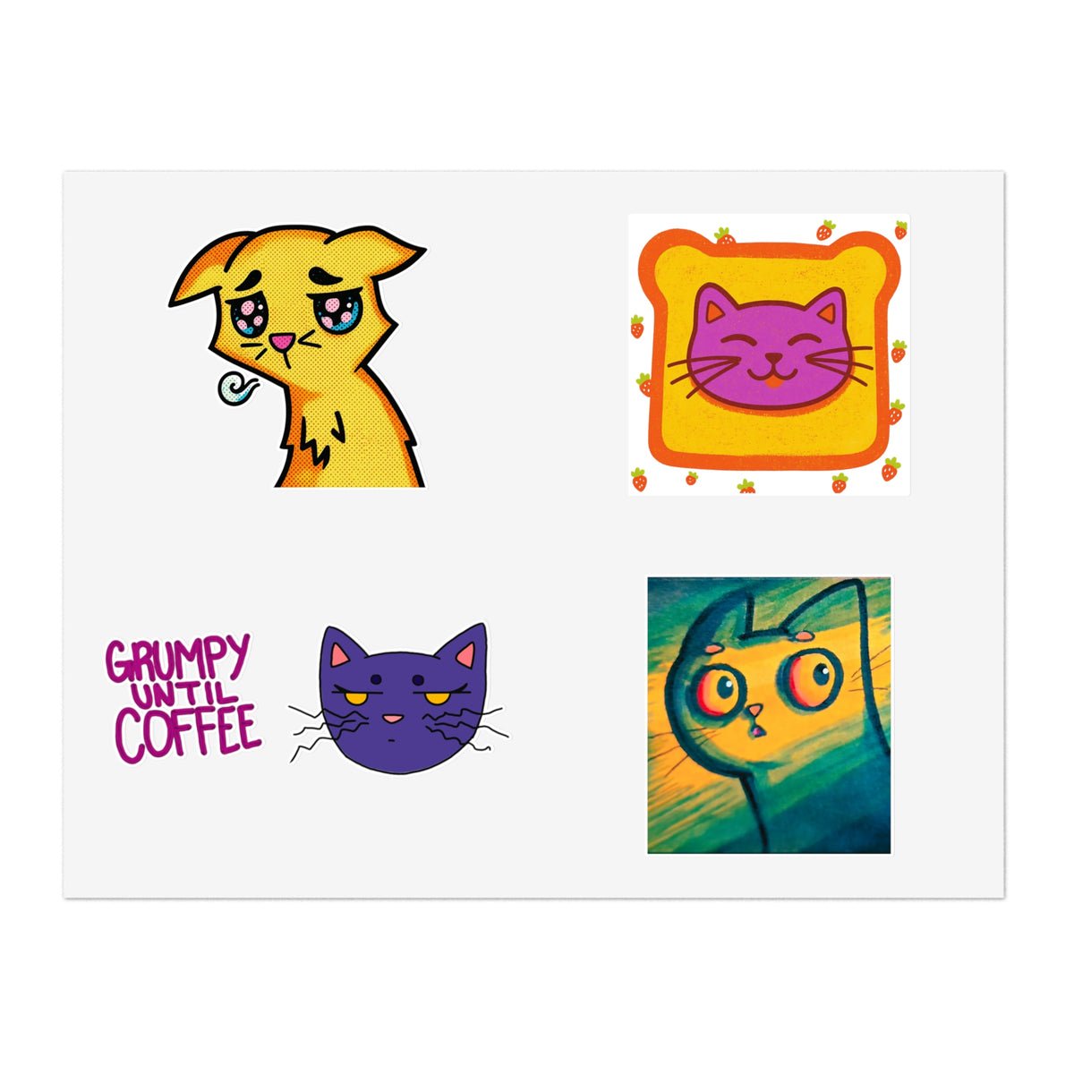 Cat Coffee Sticker Sheets — Cute Cat Faces & "Grumpy Until Coffee" Vinyl Stickers