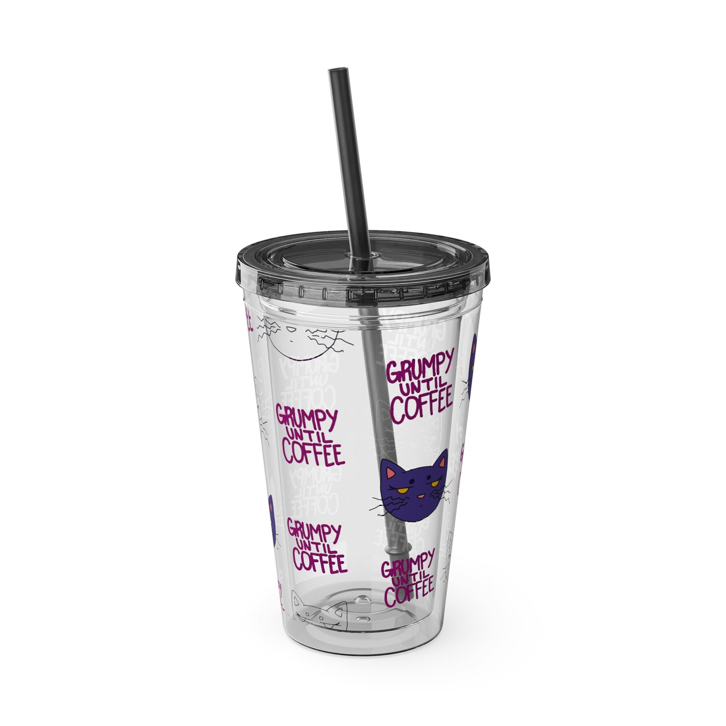 Grumpy Until Coffee | Cute Cat 16oz Acrylic Tumbler