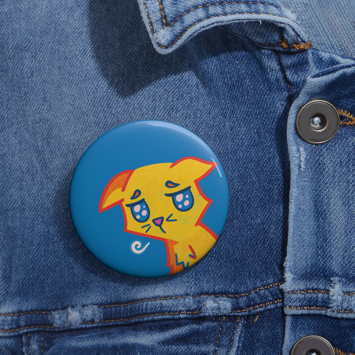 Cute Sad Cat Pin Button — Kawaii Yellow Cat Enamel-Style Badge