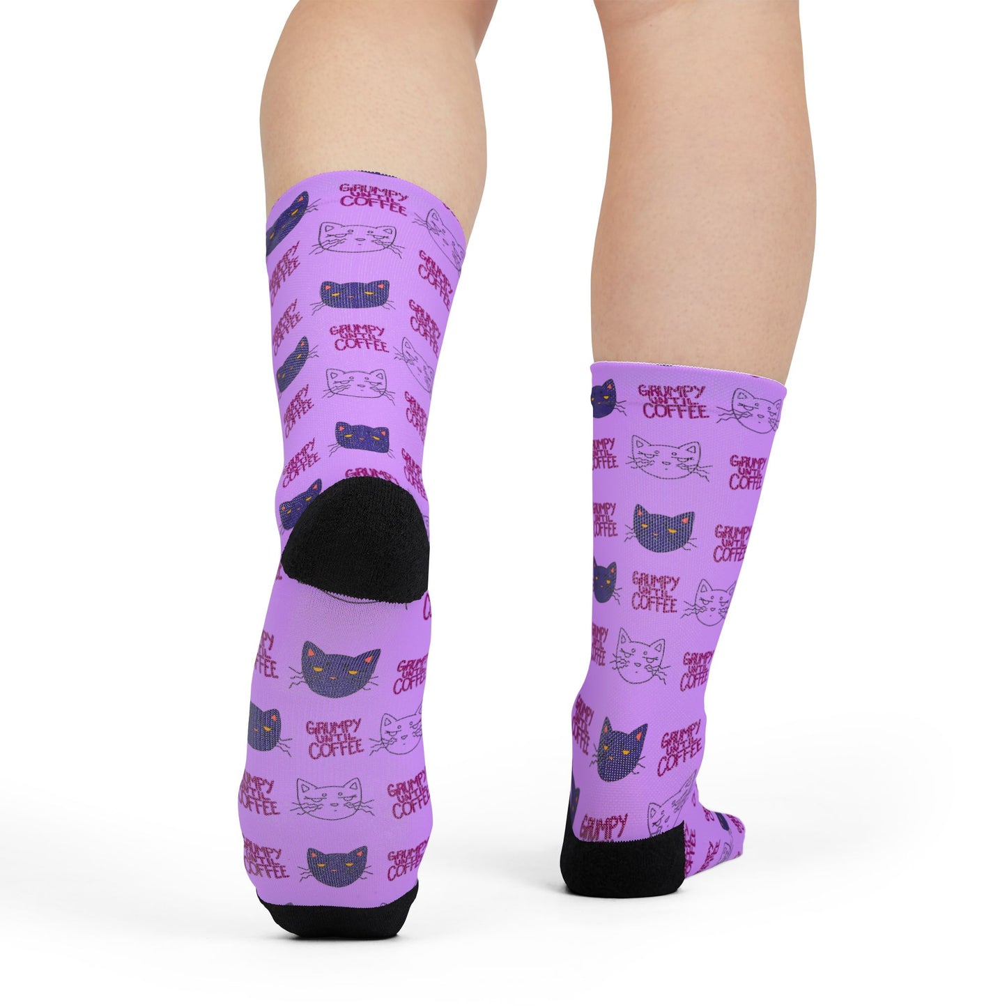 Purple Cat Pattern Crew Socks – Cute Sublimation Cat Face Socks